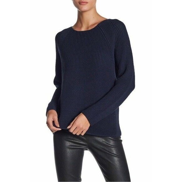 Vince • Waffle Stitch Pullover navy cotton knit sweater crew neck - Picture 1 of 10